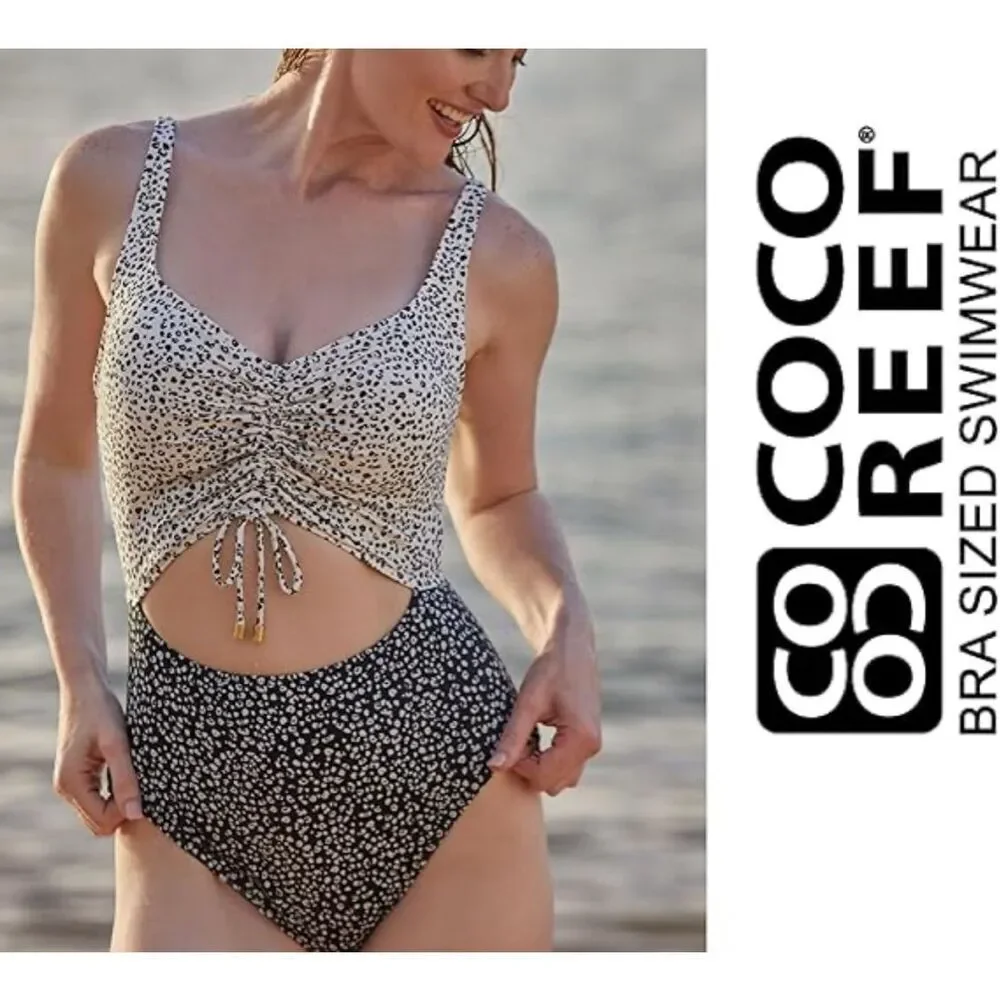 Coco Reef NWT Sassy Underwire One Piece Swimsuit Contemporary 32D Island Cheetah - Picture 3 of 4